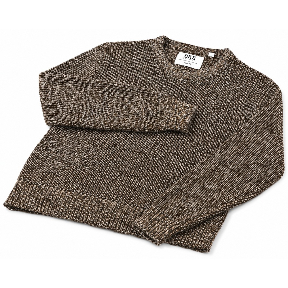 BKE Men's XL Marled Brown Black Cream Chunky Knit Crewneck Pullover Sweater